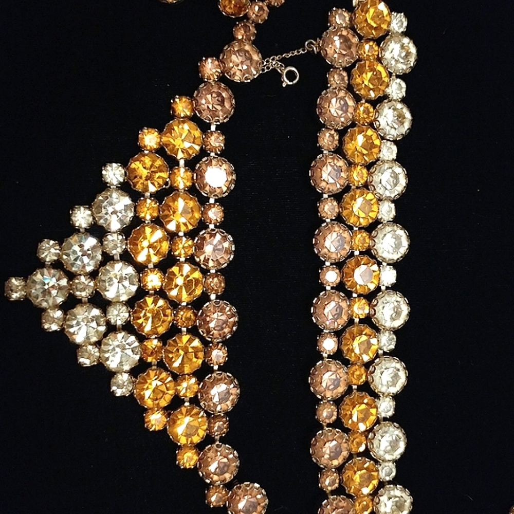 Showstopper Rhinestone Demi-parure Reverse Ombre Topaz Yellow Huge Fall Bling - Picture 8 of 14